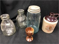 Milk Bottles, Stoneware Jug, Canning Jar