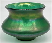 Loetz Style Iridescent Green Art Glass Vase