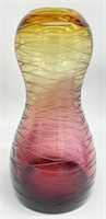 Amber & Amethyst Cut Spiral Art Glass Vase