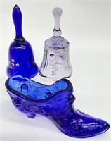 3pc Fenton Art Glass Bells & Shoe