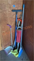 Brooms, dust pans, golf ball pick up tools lot