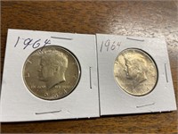 2 kennedy half dollars both 1964