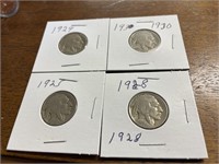 4 BUFFALO NICKELS 1925,1928,1929 & 1930