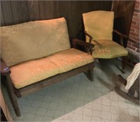 Vintage wooden chair and loveseat set