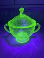 Hazel Atlas Uranium Glass Sugar Bowl & Lid