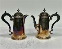 Pair of Individual Wood Handle SP Tea Pots A1