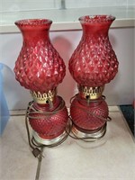 Pair of Vintage Red Glass Lamps