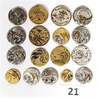 17 antique pocket watch movements. Some running