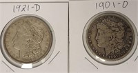 279 - 1921-D & 1901-D MORGAN SILVER DOLLARS (78)