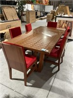 Large Glass top Dining Table w/ 6 Red Chairs