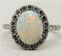 14KT WHITE GOLD 1.80CTS OPAL & .60CTS DIAMOND RIN