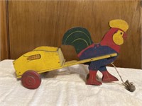 Vintage Wood Chicken Cart Childs pull toy