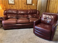 Lane Leather Burgandy Sofa &  Swivel Chair
