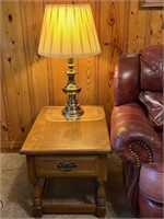 Early American End Table with Brass Lamp