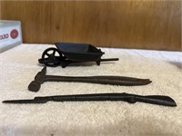 Vintage Cast Iron Wheel Barrow Musket & Cobbler