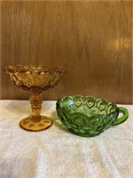 Vintage Moon & Star 2 pc Amber & Green Dishes