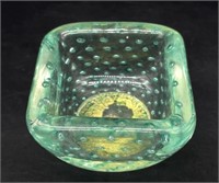 Blown Turquoise and Gold Art Glass Dish/Ashtray