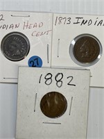 3 Indian head cents 1862-1873-1882