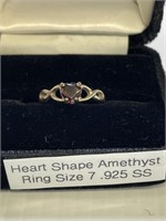 Vintage Heart Shaped Amethyst stone rings size
