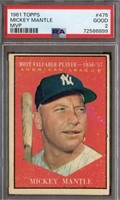 1961 Topps #475 Mickey Mantle Yankees Card