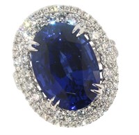 14k Gold 17.19 ct Oval Sapphire & Diamond Ring