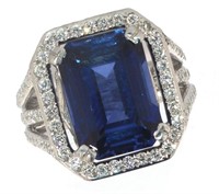 18k Gold 10.17 ct Sapphire & Diamond Ring
