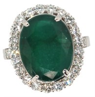 14k Gold 11.31 ct Natural Emerald & Diamond Ring