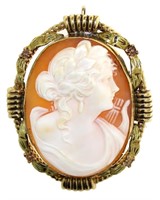 10kt Gold Antique Shell Carved Cameo Brooch