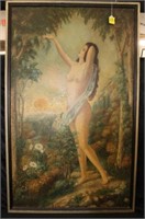 Oil on Board signed, "Lady Nude Sunrise in Garden'