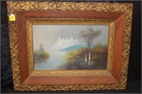 Oil on Board "River Scene" in ornate frame