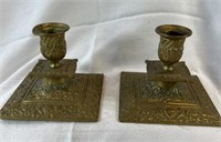 Vintage Ornate Brass Candlesticks  -  Solid Brass