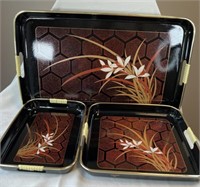 Mid Century Japanese Lacquerware 3 Piece Nesting