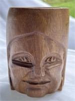 Solid Wood Carved Face Mug