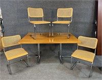 CHROME AND OAK MID CENTURY MODERN TABLE AND 4