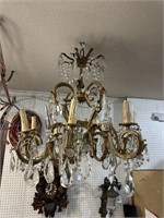 LARGE BRONZE AND CRYSTAL CHANDELIER