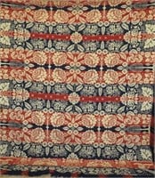 PA/OH double weave coverlet with peafowl on branch