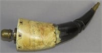Decorative carved hunter's powder horn by "D.H.M."