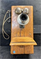 ANTIQUE OAK WALL TELEPHONE