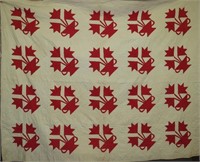Red & white "Floral Basket" pattern quilt