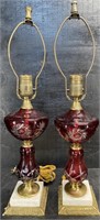 PR OF RUBY CUT TO CLEAR BOHEMIAN LAMPS
