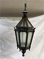 HEAVY CAST IRON ETCHED GLASS CARRIAGE CHANDELIER