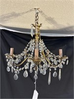 ANTIQUE BRONZE AND CRYSTAL CHANDELIER