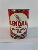 Kendall 2000 mile motor oil can metal full.