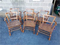(6) Antique Oak pub chairs professionally