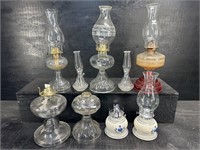 LARGE ASSORTMENT OF 9 OIL LAMPS