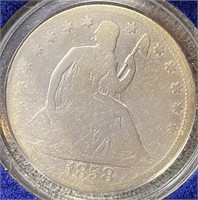 1858 SEATED HALF DOLLAR COIN