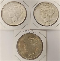 279 - LOT OF 3 PEACE SILVER DOLLARS (82)