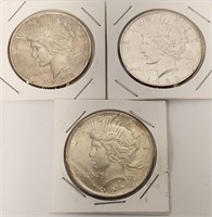 279 - LOT OF 3 PEACE SILVER DOLLARS (73)