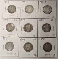 279 - LOT OF 9 SILVER QUARTERS (142)