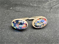 Sterling & Multi-Colorered Glass Cuff Links